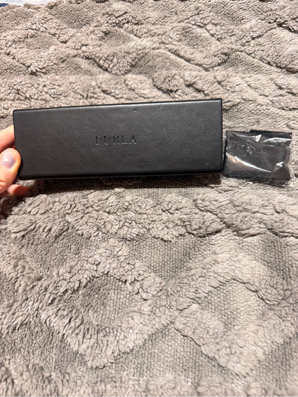 FURLA Eyeglass Case BLACK Magnetic Closure Triange Tri-fold Black
